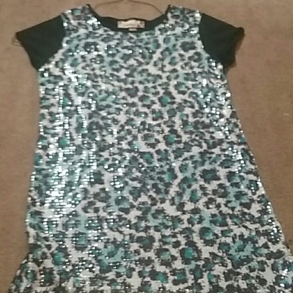 Girls Medium Blue Black And White Sequined Shirt